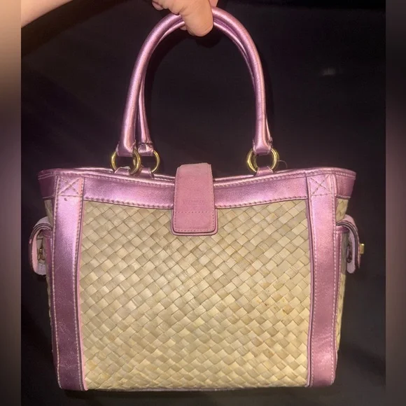 Coach 2004 Limited Edition Straw and Pink Suede
Leather Top Handle Tote Satchel - Picture 2 of 9